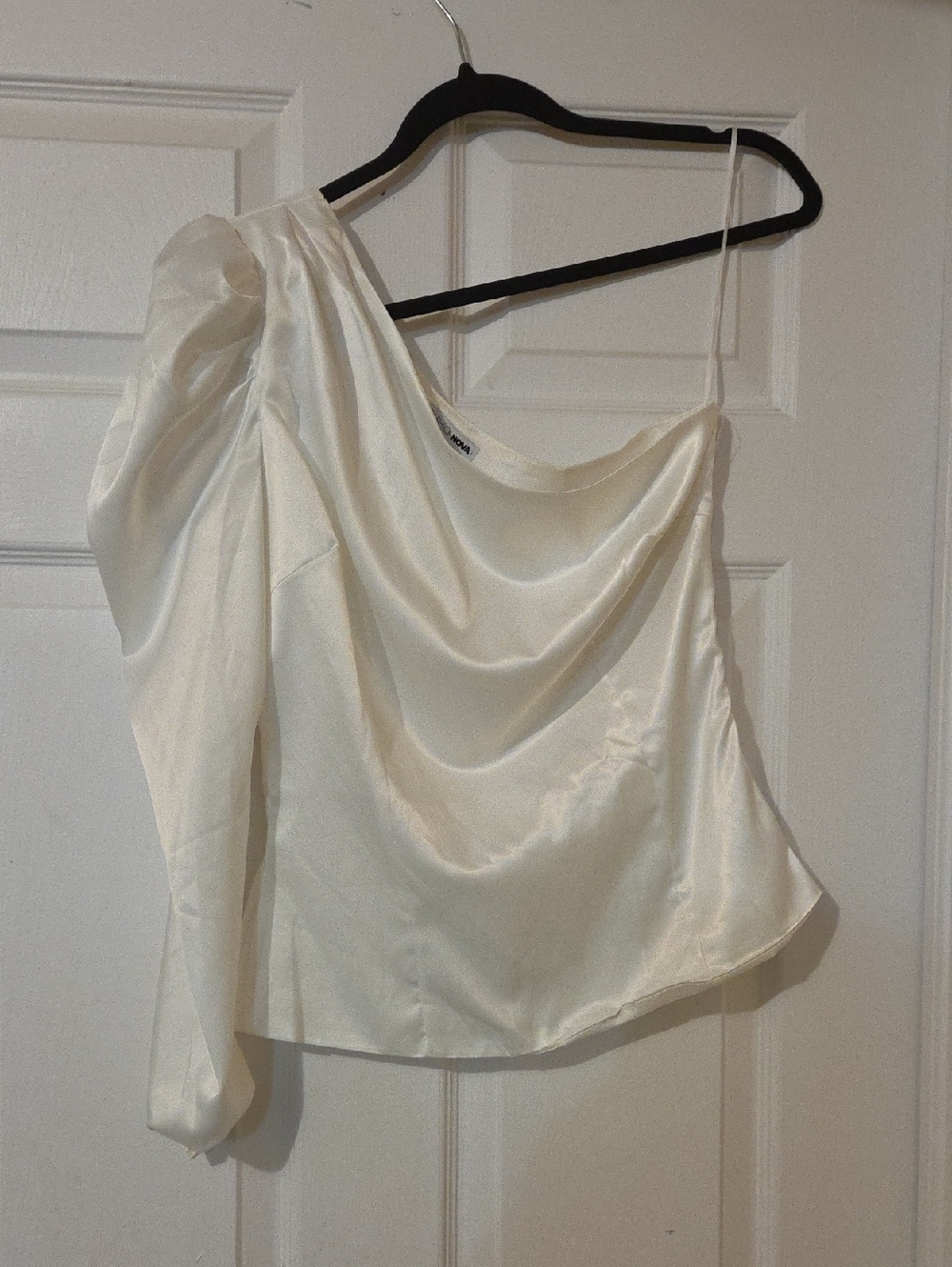 Fashion Nova Satin One-Shoulder White Camisole